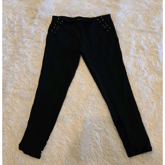 Chocolate USA Womens Stretchy Pants Large Lace Up Gold Ring Black Elastic Waist - Picture 1 of 8